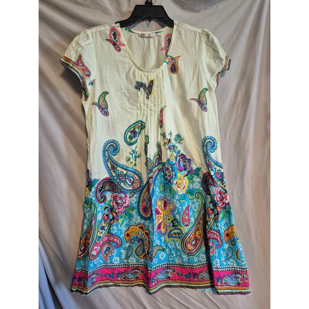 R.A.&I.N. Rainbow Paisley Floral‎ Mini Dress Womens XL Short Sleeve Colorful